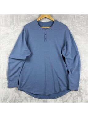 BYLT Basics Men’s M Blue Drop-Cut Long Sleeve Henley Shirt Three Button Stretch